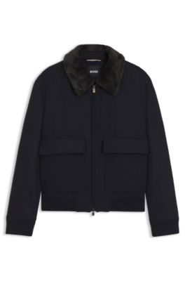Wool-cashmere coat with faux-fur collar, Dark Blue