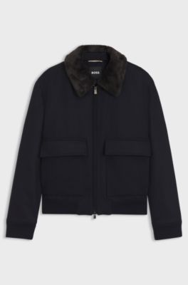 Wool-cashmere coat with faux-fur collar, Dark Blue