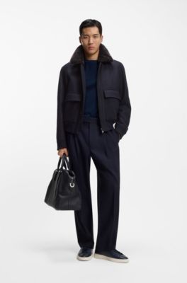 Wool-cashmere coat with faux-fur collar, Dark Blue
