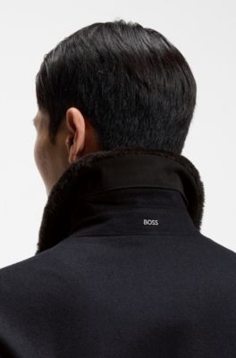Wool-cashmere coat with faux-fur collar, Dark Blue