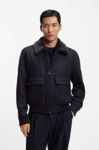 Wool-cashmere coat with faux-fur collar, Dark Blue