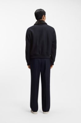 Wool-cashmere coat with faux-fur collar, Dark Blue