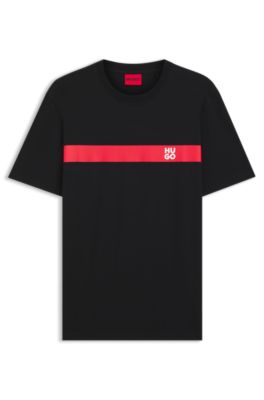 【関税&送料込】Boss Striped Cotton T-Shirt BOSS - Stretch-cotton T-shirt with tape trims - Dark Blue