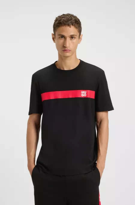 Cotton-jersey T-shirt with stripe and logo
