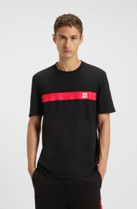 T-Shirt aus Baumwoll-Jersey mit Streifen und Logo, Schwarz