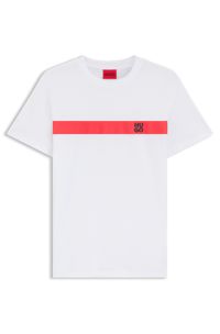 Cotton-jersey T-shirt with stripe and logo, White