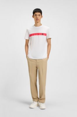 Cotton-jersey T-shirt with stripe and logo, White