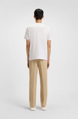 Cotton-jersey T-shirt with stripe and logo, White