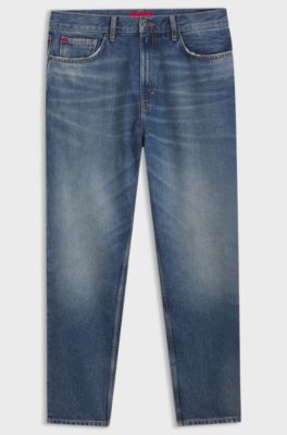 Relaxed-tapered-fit jeans in blue Egyptian-cotton denim, Blue
