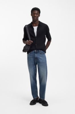 Jean Relaxed Tapered en denim de coton &eacute;gyptien bleu, Bleu