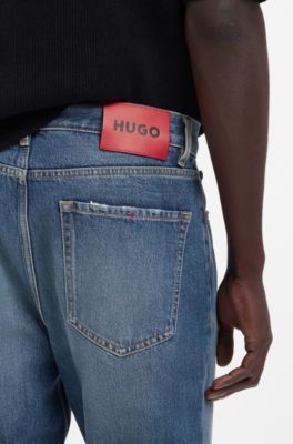 Relaxed-tapered-fit jeans in blue Egyptian-cotton denim, Blue