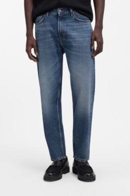 Jean Relaxed Tapered en denim de coton &eacute;gyptien bleu, Bleu