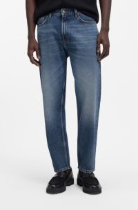 Relaxed-tapered-fit blauwe denim jeans van Egyptisch katoen, Blauw