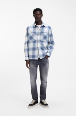 Overhemd in oversized model van geruite katoenen keperstof, Blauw met dessin