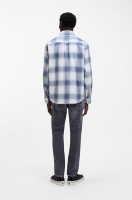 Overhemd in oversized model van geruite katoenen keperstof, Blauw met dessin