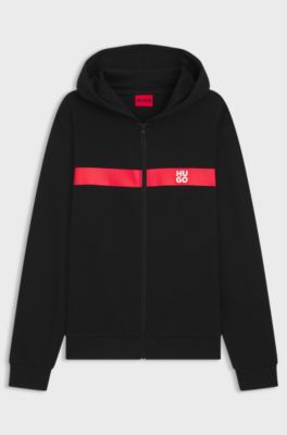 Cotton-terry zip-up hoodie with contrast stripe, Black