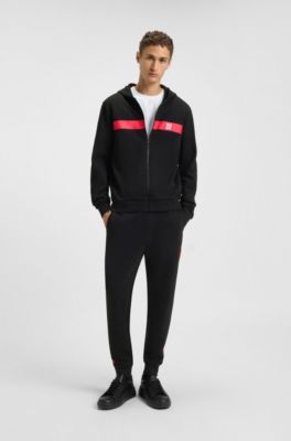 Cotton-terry zip-up hoodie with contrast stripe, Black