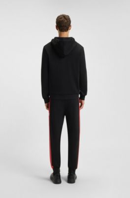 Cotton-terry zip-up hoodie with contrast stripe, Black