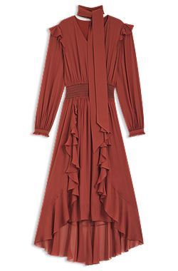 Detachable-scarf dress in crepe georgette