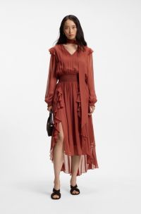 Kleid aus Krepp-Georgette mit abnehmbarem Schal, Dunkelrot