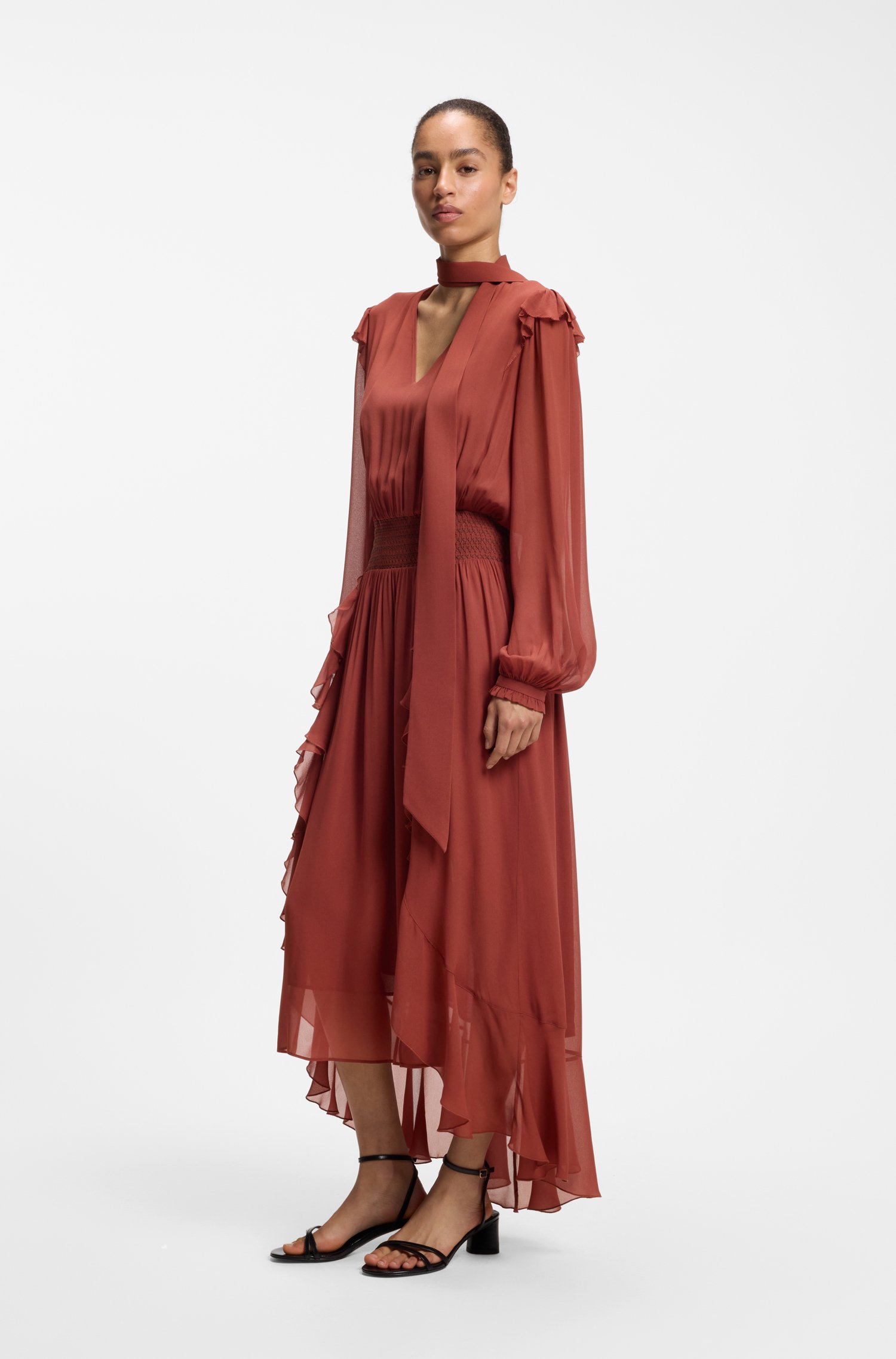Boss Detachable-scarf dress in crepe georgette klänningar dam – bild 2