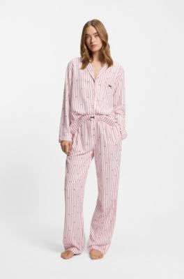 Pyjama bottoms with stripes and stacked logos, light pink