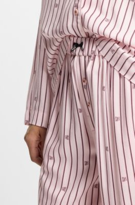 Pantaloni del pigiama con righe e logo sovrapposti, Rosa chiaro