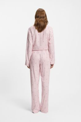 Pyjama bottoms with stripes and stacked logos, light pink
