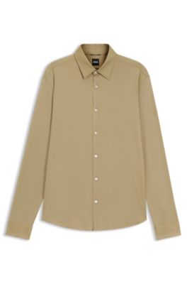 Regular-fit shirt in performance-stretch Oxford jersey, Beige
