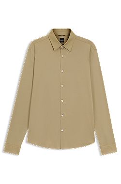 Regular-fit shirt in performance-stretch Oxford jersey