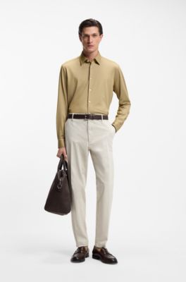 Regular-fit shirt in performance-stretch Oxford jersey, Beige