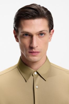 Regular-fit shirt in performance-stretch Oxford jersey, Beige