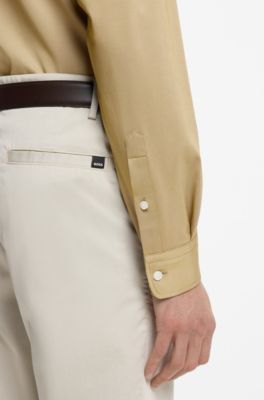 Regular-fit shirt in performance-stretch Oxford jersey, Beige