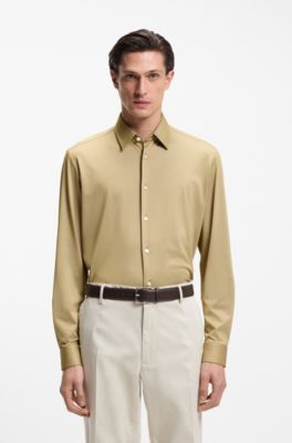Regular-fit shirt in performance-stretch Oxford jersey, Beige