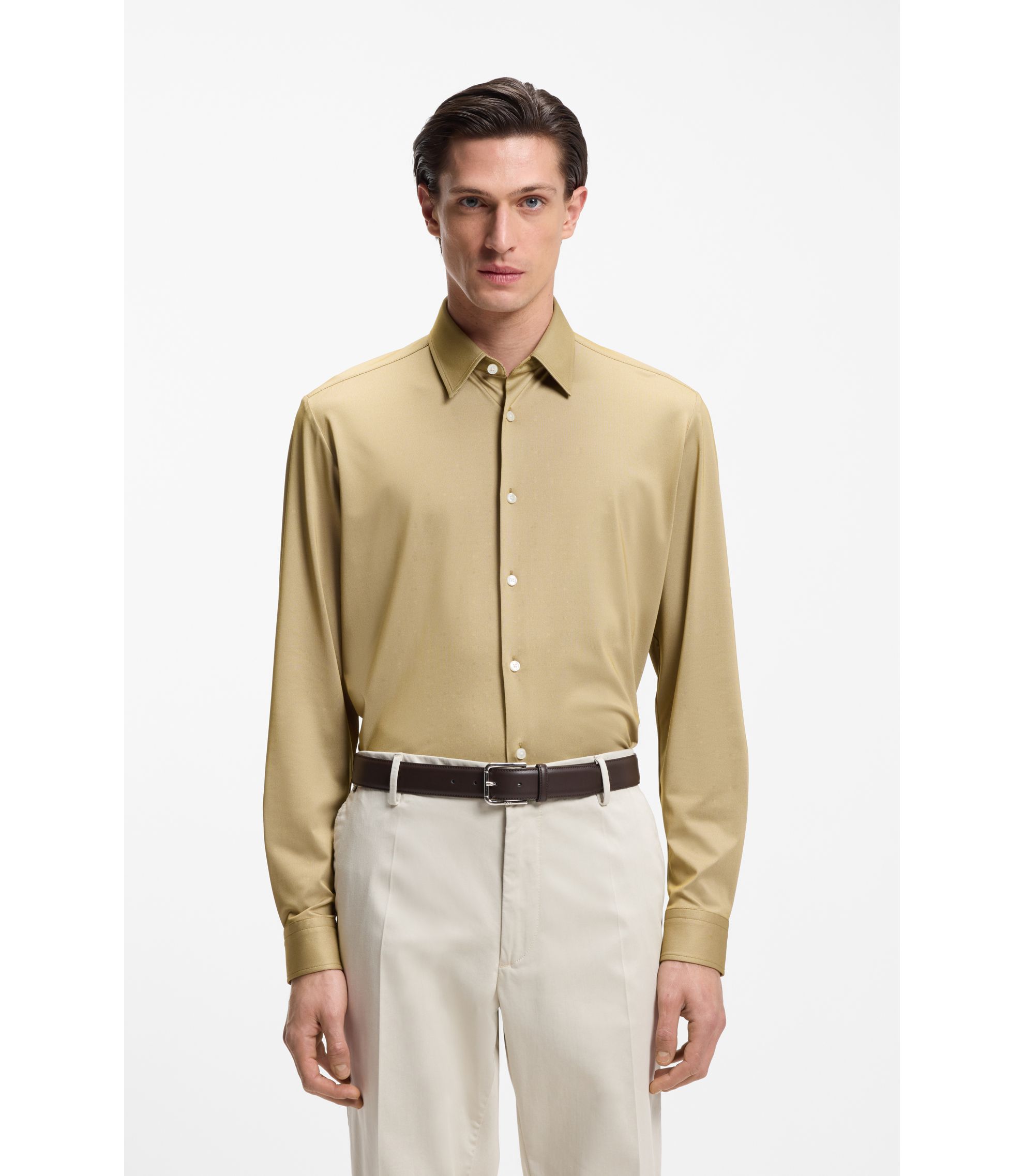 Regular-Fit Hemd aus Performance-Stretch-Jersey mit Oxford-Struktur