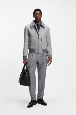 Regular-fit shirt in performance-stretch Oxford jersey, Dark Grey