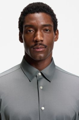 Regular-fit shirt in performance-stretch Oxford jersey, Dark Grey