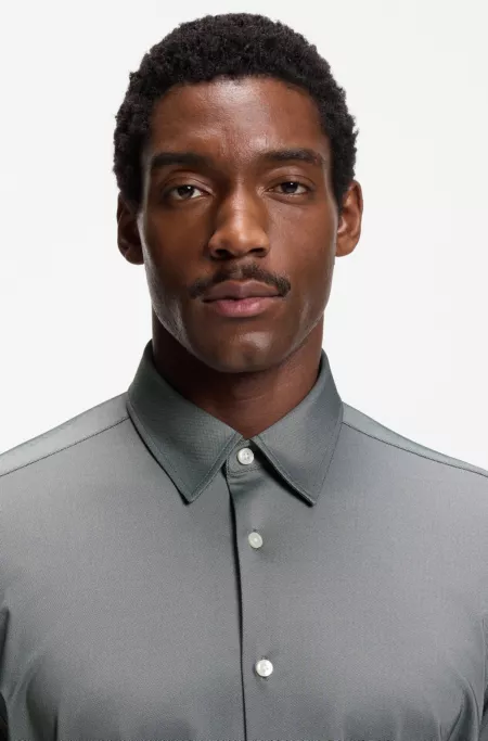 Regular-fit shirt in performance-stretch Oxford jersey