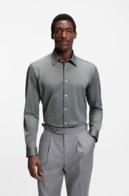 Regular-fit shirt in performance-stretch Oxford jersey, Dark Grey
