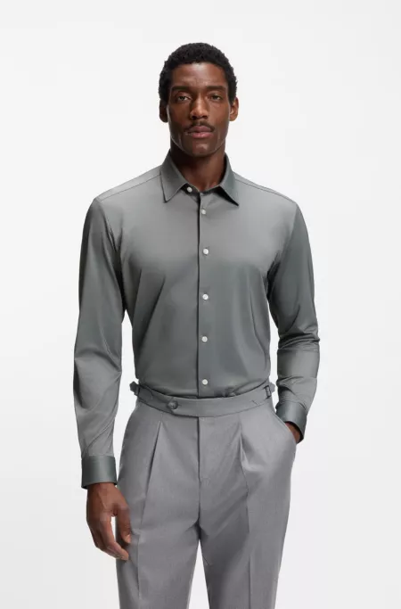 Regular-fit shirt in performance-stretch Oxford jersey