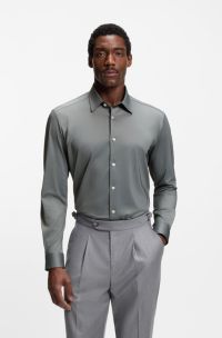 Regular-fit shirt in performance-stretch Oxford jersey, Light Green