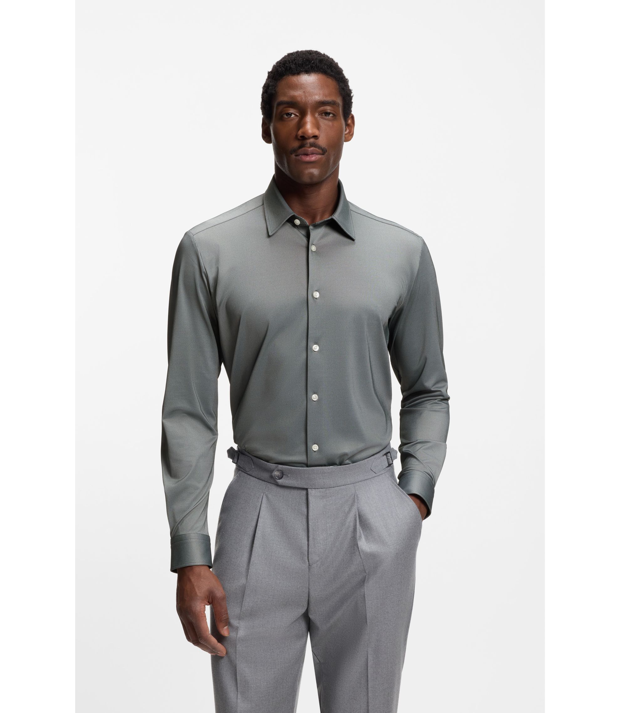 Regular-Fit Hemd aus Performance-Stretch-Jersey mit Oxford-Struktur