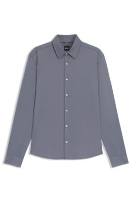 Regular-fit shirt in performance-stretch Oxford jersey, Light Blue