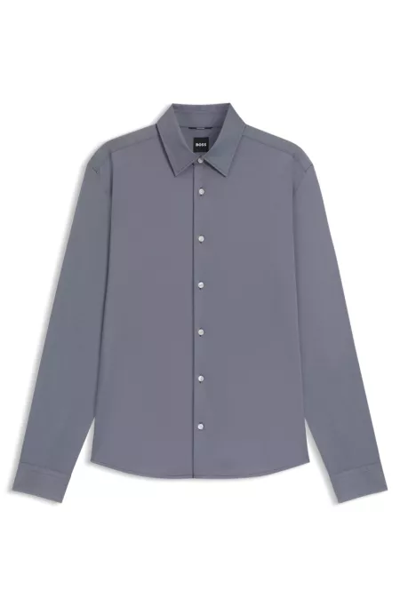 Regular-fit shirt in performance-stretch Oxford jersey