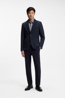 Regular-fit overhemd van hoogwaardige stretchjersey met Oxfordstructuur, Donkerblauw