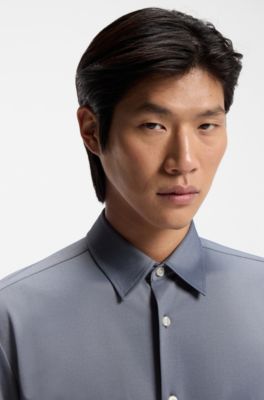 Regular-fit shirt in performance-stretch Oxford jersey, Dark Blue