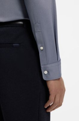 Regular-fit shirt in performance-stretch Oxford jersey, Dark Blue