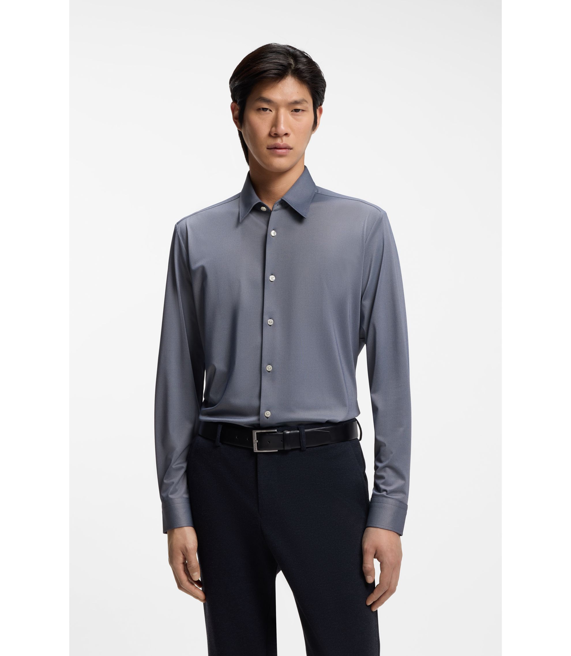 Regular-Fit Hemd aus Performance-Stretch-Jersey mit Oxford-Struktur