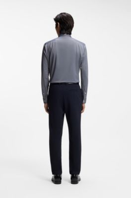 Regular-fit shirt in performance-stretch Oxford jersey, Dark Blue