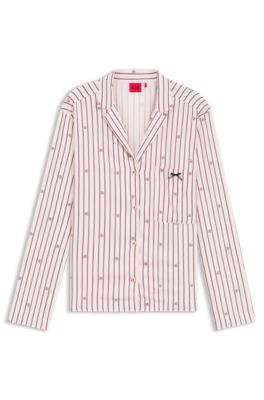 Pyjama shirt with stripes and stacked logos, light pink